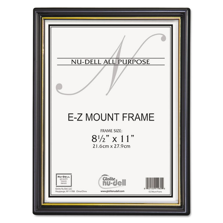 EZ Mount Document Frame with Trim Accent and Plastic Face, Plastic, 8.5 x 11 Insert, Black/Gold EZ Mount Document Frame with Trim Accent and Plastic Face, Plastic, 8.5 x 11 Insert, Black/Gold