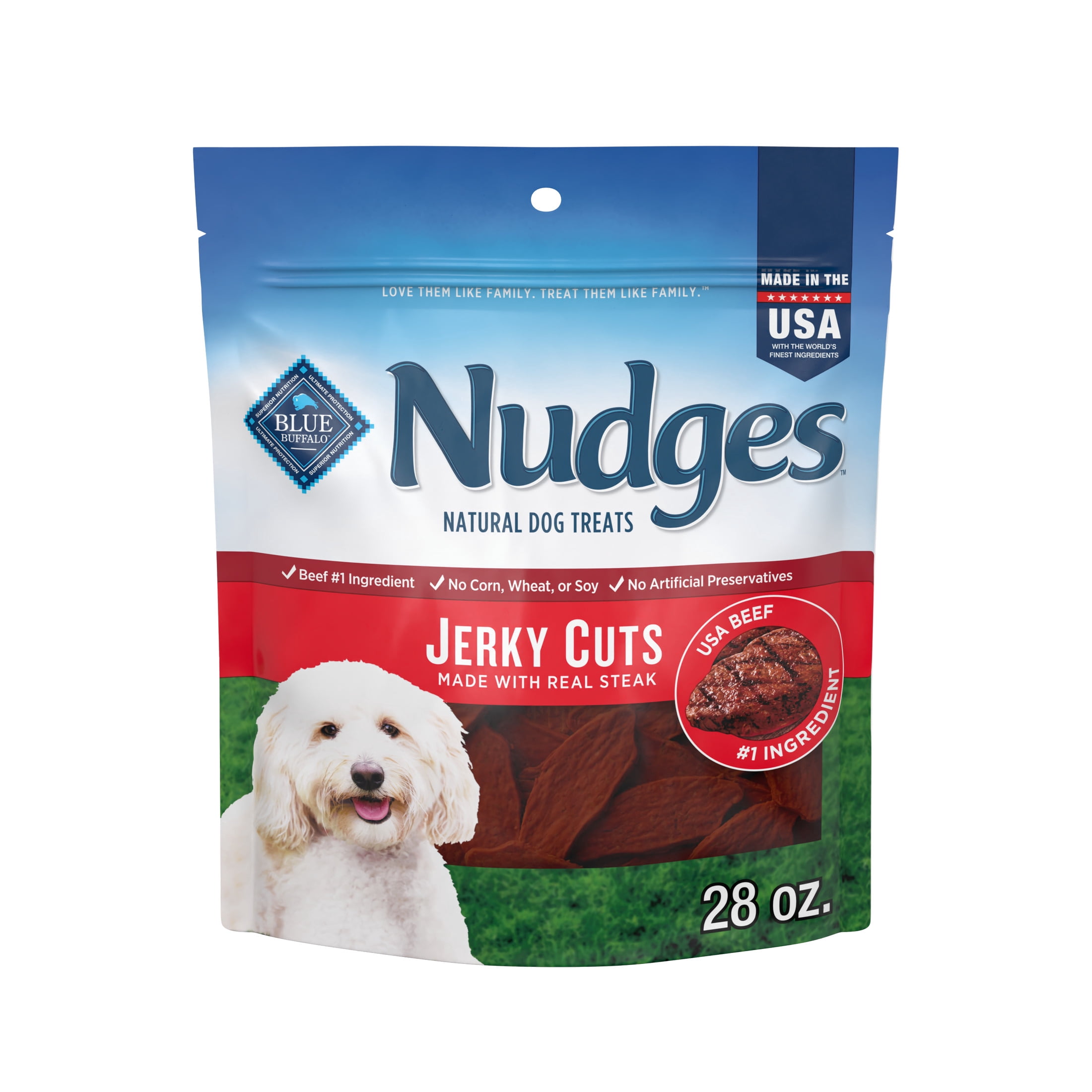 Blue Buffalo Nudges Jerky Cuts, Natural Dog Treats, Steak Jerky, 28oz Bag
