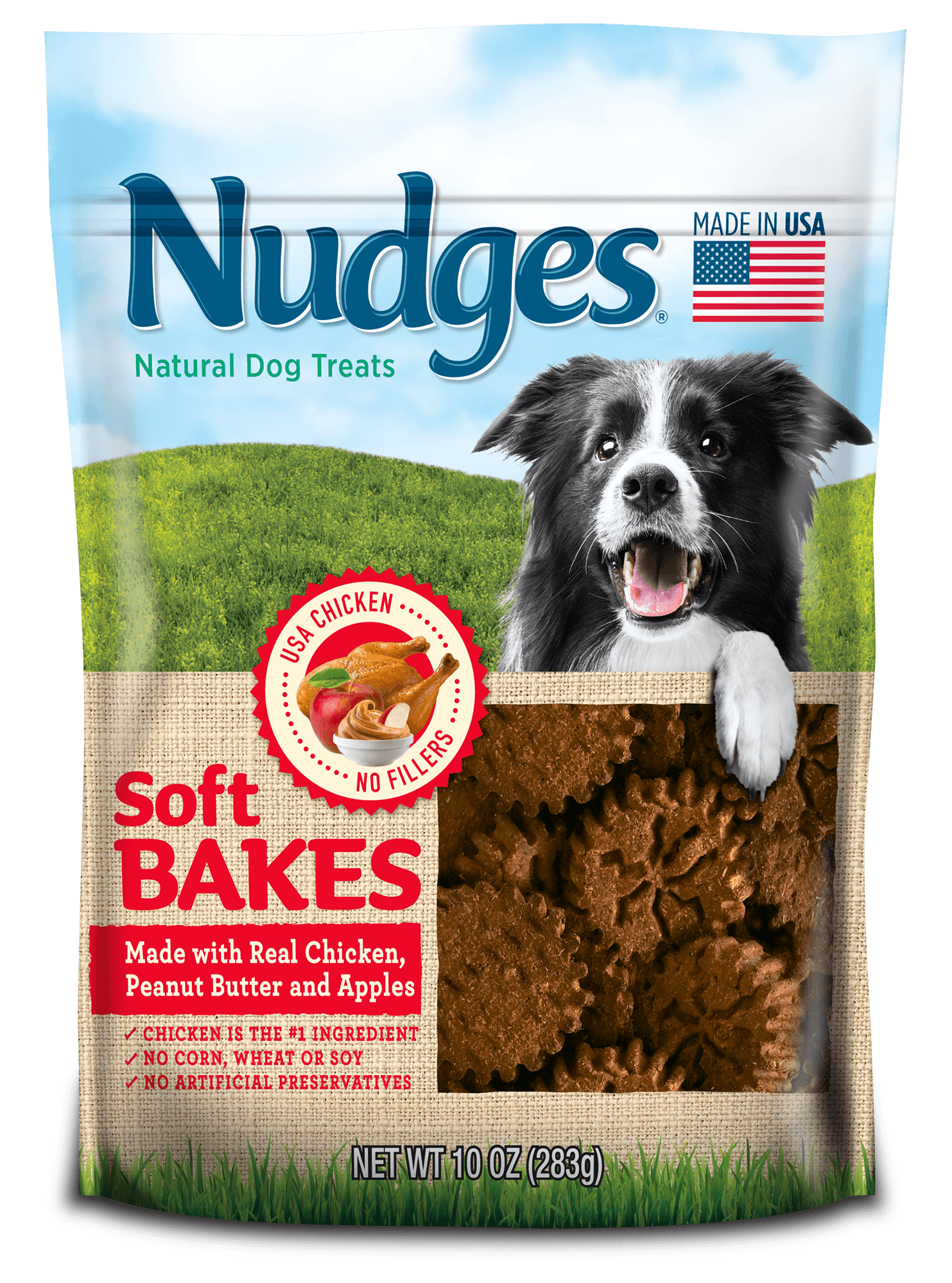 Nudges Soft Bakes with Chicken Dog Treats Peanut Butter and Apples 10 Oz