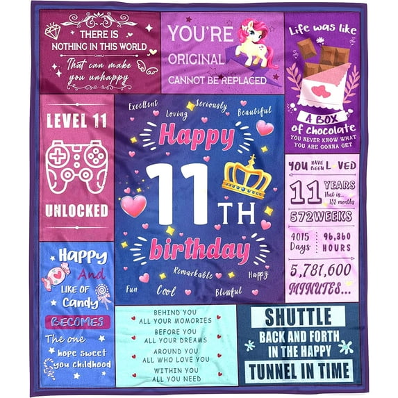 Nueasrs 11 Year Old Girl Gift Ideas Blankets 50x60 Inches, Birthday Gifts for 11 Year Old Girls, 11th Birthday Decorations for Girls Throw Blanket