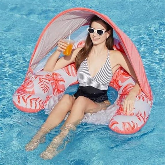 Nuegear Luxury Inflatable Pool Lounger with Detachable Sun Shade Canopy & Drink Holder - Extra Large