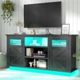 thumbnail image 1 of Nuegear  TV Stand with Power Outlet & LED Lights for TV Up to 70 in. Tall Entertainment Center with Barn Door, Black, 1 of 1