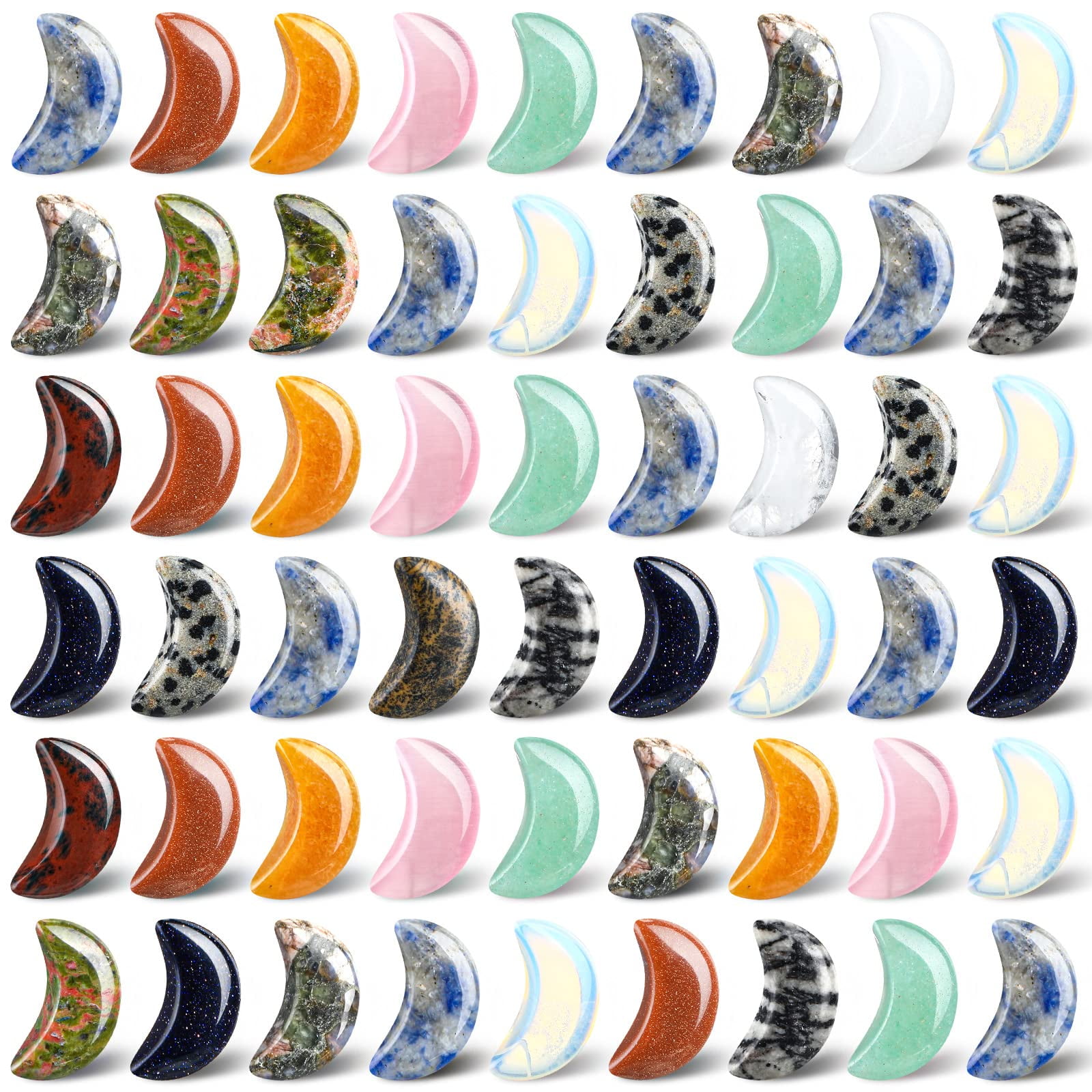 24 Pieces Crescent Moon Gemstones - 0.7 Inch Crystal Worry Stones For Jewelry & Meditation