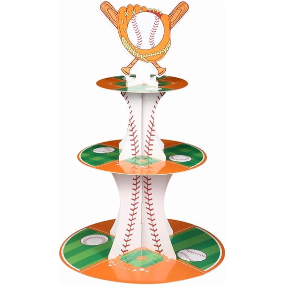 Nuenen Baseball Theme Cupcake Stand Party Decorations,3 Tier Sports Theme Party Favor Display Cupcake Holder Basketball Baseball Sports Birthday Tower Centerpieces for Table Decor Supplies