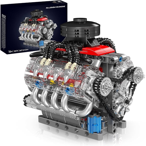 Nueris Mini V8 Engine Model Sets - 487 PCS DIY Building Toys Car Motor Kits That Runs - for Adults for Mechanic Engineering Construction