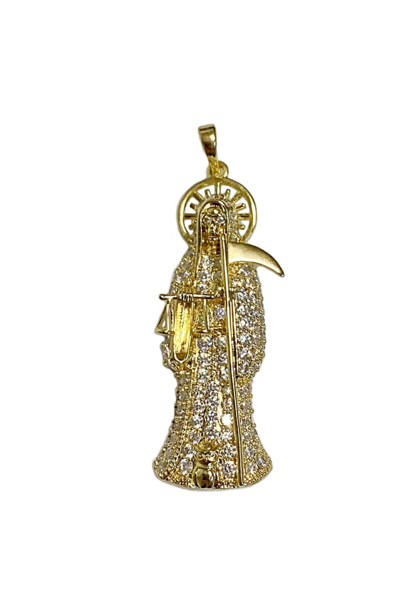 Nuestra Seora de La Santa Muerte Hip Hop Pendant Iced Charm Flooded Out 14K Gold Finish Small 2" Inch
