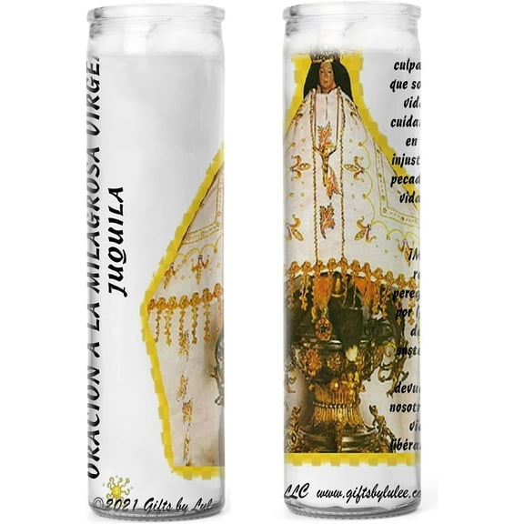 Nuestra Seora Inmaculada Virgen de Juquila Patrona de Oaxaca 2 Modern Yellow Religious Theme Candle Set with Image and Prayer