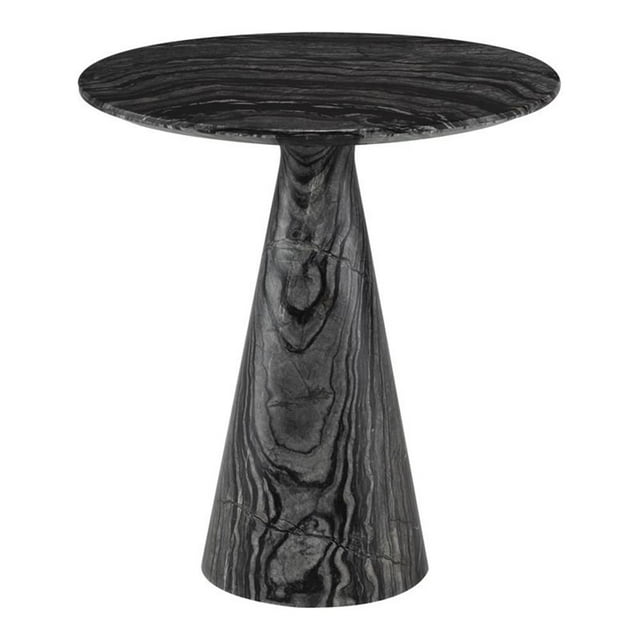 Nuevo Claudio Modern Marble Stone Side Table in Polished Black Wood Vein