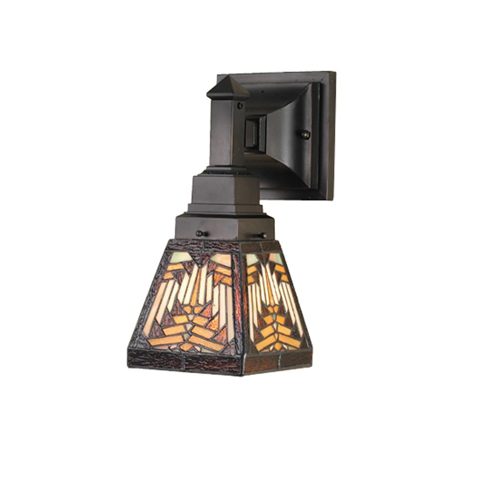 Elegant Peacock 1-Light Bronze Sconce with Multicolor Tiffany Glass