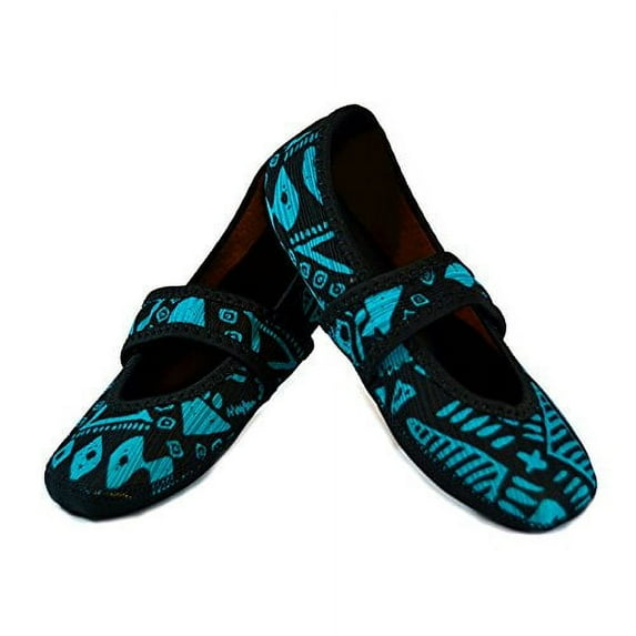 Nufoot Betsy Lou Fuzzies Women's Shoes, Best Foldable & Flexible Flats, Slipper Socks, Travel Slippers & Exercise Shoes, Dance Shoes, Yoga Socks, House Shoes, Indoor Slippers, Blue Aztec, Large
