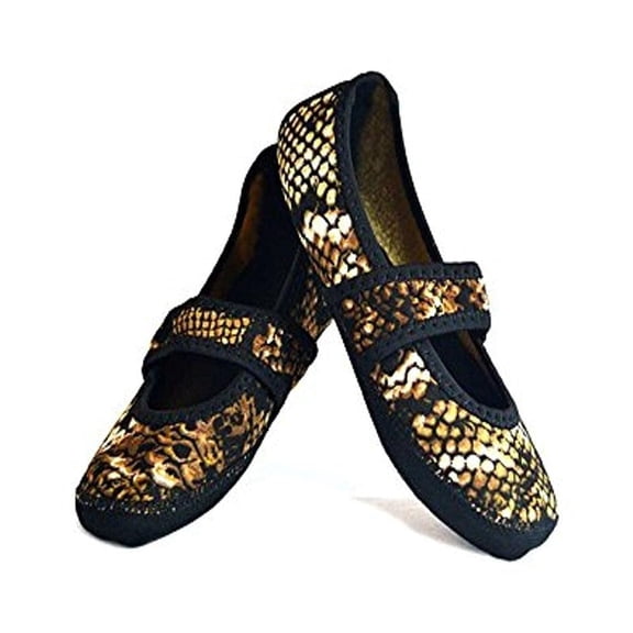 NuFoot Betsy Lou Fuzzies Women's Foldable Flats Gold Snake, X-Large, Indoor Slippers & Travel Shoes