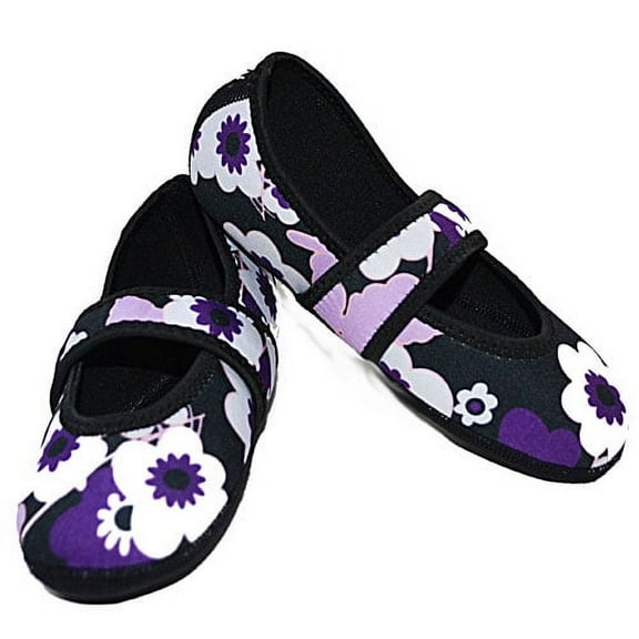 NuFoot Betsy Lou Women's Foldable Flats – Purple Flowers, Large, Indoor Slippers & Travel Shoes