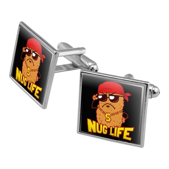 Nug Life Chicken Nugget Funny Humor Square Cufflink Set - Silver or Gold