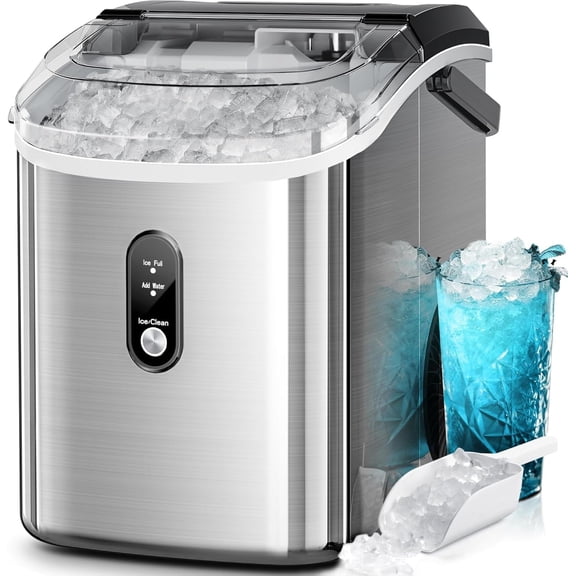 Nug t Ice Makers Countertop,35Lbs/24H,Portable Sonic Ice Machine with Self-Cleaning,One-Click Operation for Home/Office(Stainless Steels Silver)