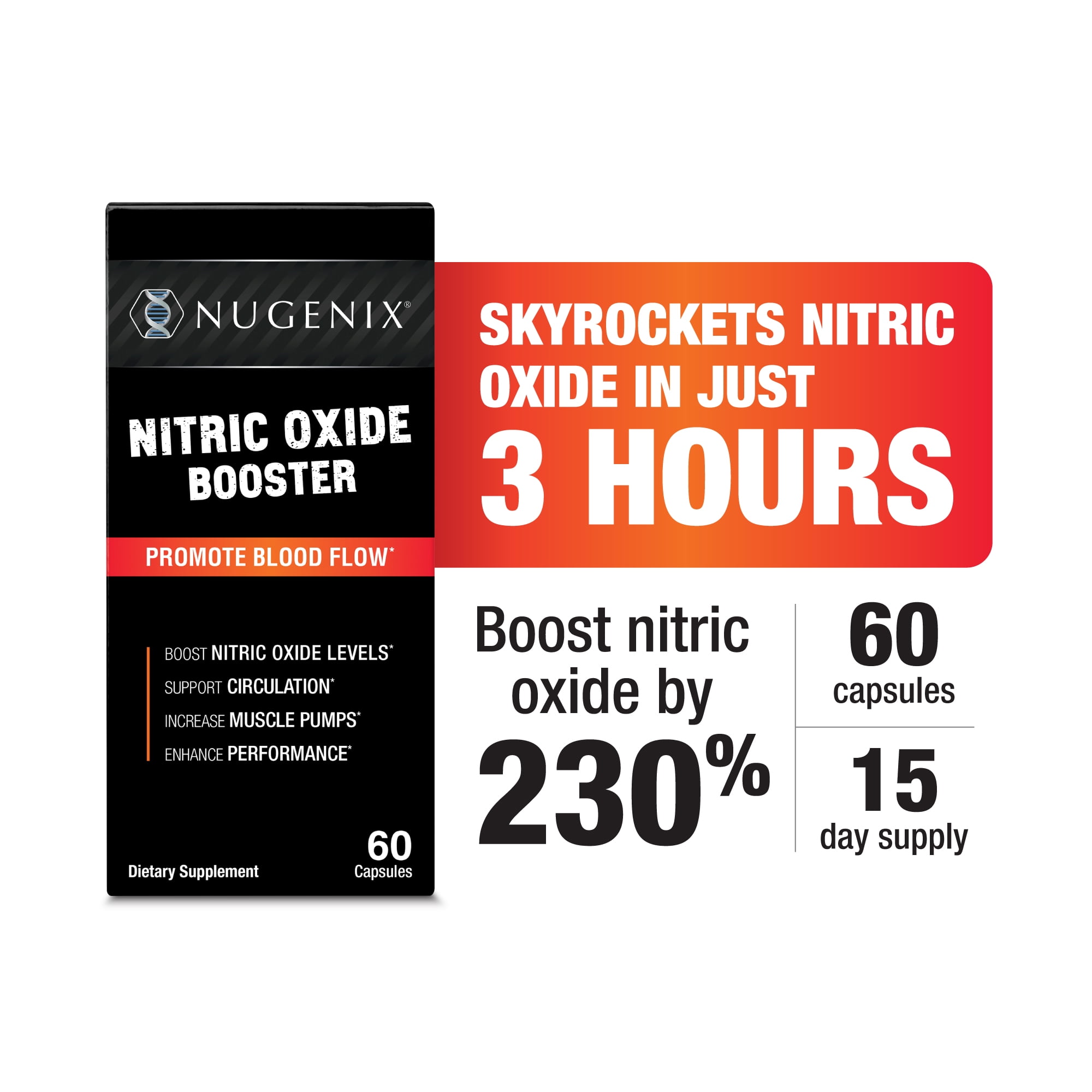 Nugenix® Nitric Oxide Booster, L-Arginine, L-Citrulline, Pine Bark Extract, Enhance Blood Flow, 60 Capsules