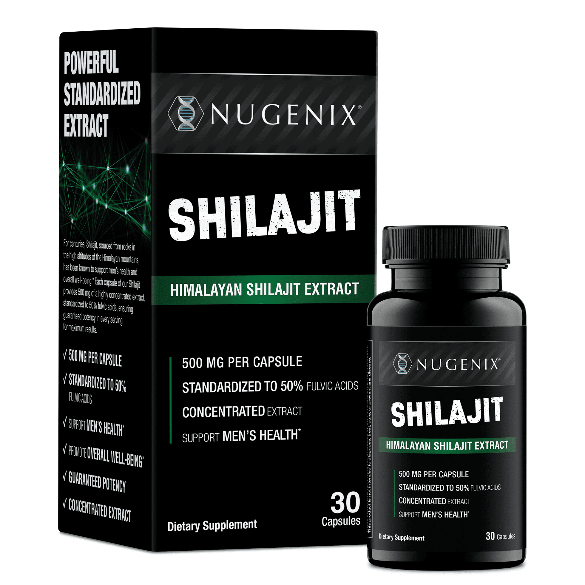 Nugenix® Shilajit 500mg, Himalayan Shilajit Extract for Men's Health, 50% Fulvic Acids, 30 Capsules