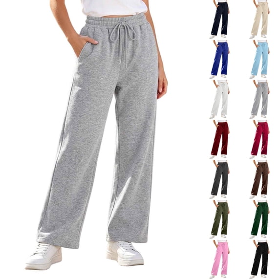 Nugftut Baggy Wide Leg Sweatpants for Women Lightweight Elastic Waistband Lounge Pants with Pockets S-3XL