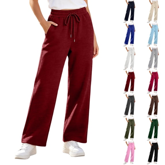 Nugftut Baggy Wide Leg Sweatpants for Women Lightweight Elastic Waistband Lounge Pants with Pockets S-3XL