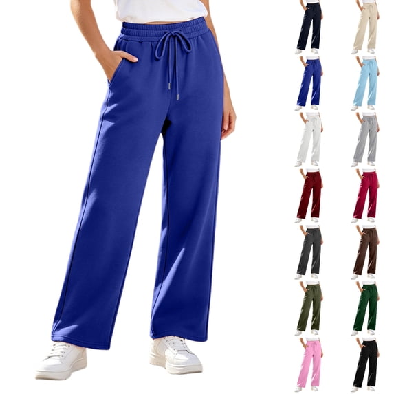 Nugftut Baggy Wide Leg Sweatpants for Women Lightweight Elastic Waistband Lounge Pants with Pockets S-3XL