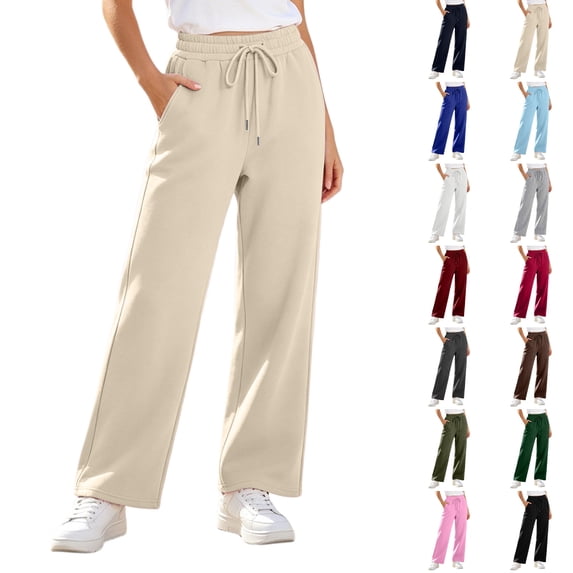 Nugftut Baggy Wide Leg Sweatpants for Women Lightweight Elastic Waistband Lounge Pants with Pockets S-3XL