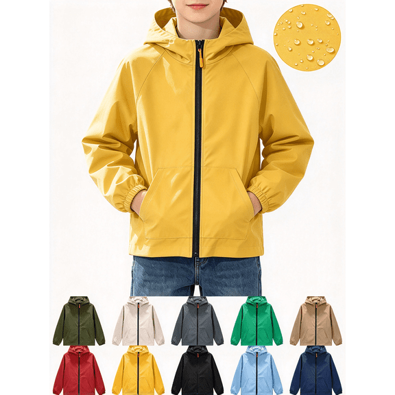 Nugftut Boys Rain Jacket Lightweight Waterproof Hooded Windbreakers Raincoats Size 8-9