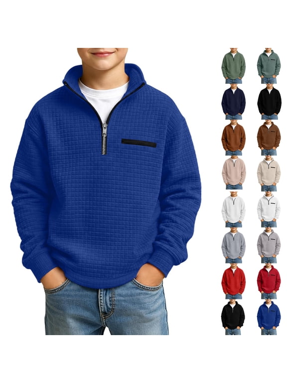 Boys Sweatshirts Waffle Knit Kids Quarter Zip Long Sleeve Sweatshirts Teens Pullover Tops Sizes 3-4 Years