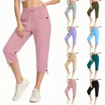 thumbnail image 1 of Nugftut Capri Pants for Women Elastic Waist Drawstring Capris Pockets Casual Cropped Cargo Pants, 1 of 5