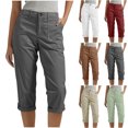 thumbnail image 1 of Nugftut Capri Pants for Women Lightweight Mid-Rise Roll Cuff Outdoor Walking Capris with Pockets for Summer Casual Walking Wear, 1 of 7