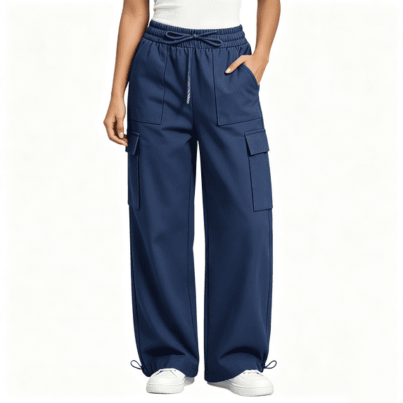 Nugftut Cargo Pants for Women High Waist Drawstring Outdoor Joggers Multi-Pocket Casual Work Trousers