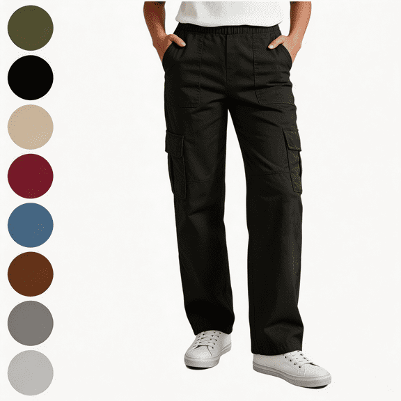 Nugftut Cargo Pants for Boys Sizes 5-6 Elastic Waist Multi‑Utility Pockets Casual Hiking Play Pants