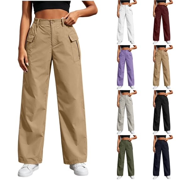 Nugftut Cargo Pants for Women High Waist Wide Leg Loose Casual Trouser with Pockets