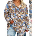 thumbnail image 1 of Nugftut Plus Size Tops for Women Long Sleeve Floral Graphic V Neck Blouses Casual Loose Fit Shirts, 1 of 6