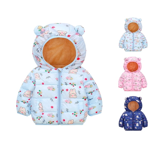 Nugftut Girls Boys Puffer Jackets Size 3-4Years Winter Coat Lightweight Printed Hooded Coat with Ears Warm Kids Clothing