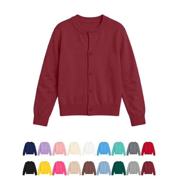 Nugftut Girls Cardigan Sweaters Button Down Crew Neck Knit Lightweight Soft Cardigans School Uniform Sweaters Size 8-9Years