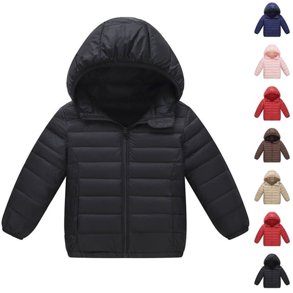 Nugftut Girls Jackets Puffer Warm Hooded Jackets with Pocket Windproof Zip-Up Winter Coat Size 7-8