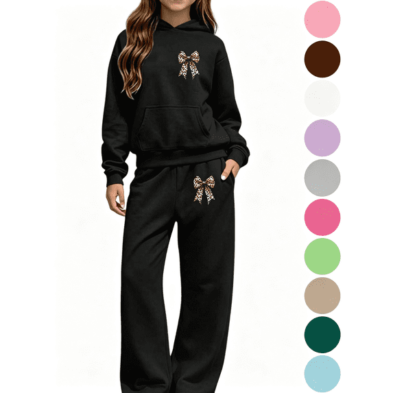 Nugftut Girls Outfit Sets Kids 2 Piece Athletic Hooded Sweatshirts and Baggy Sweatpants Fall Winter Sweat Suits Size 9