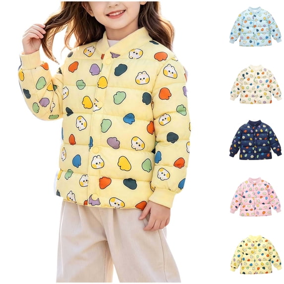 Nugftut Girls Puffer Jacket Lightweight Graphic Print Warm Outerwear Winter Coat Size 5-6
