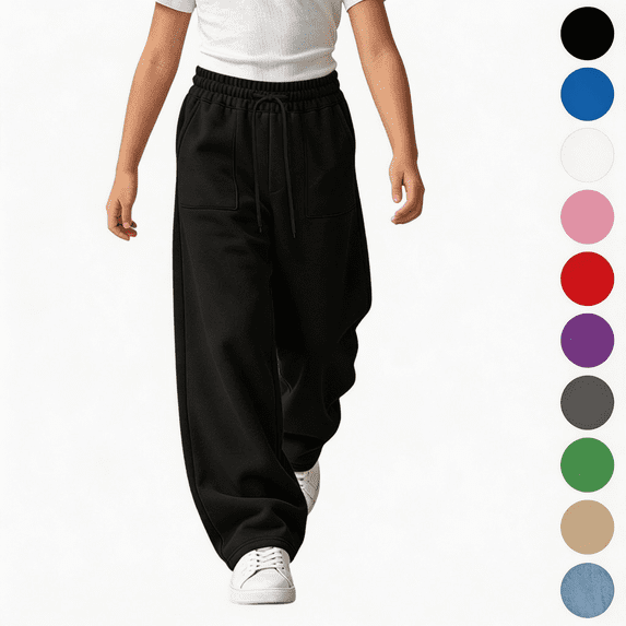 Nugftut Girls Sweatpants Elastic Waist Loose Wide Leg Pants with Pockets Sizes 5-6
