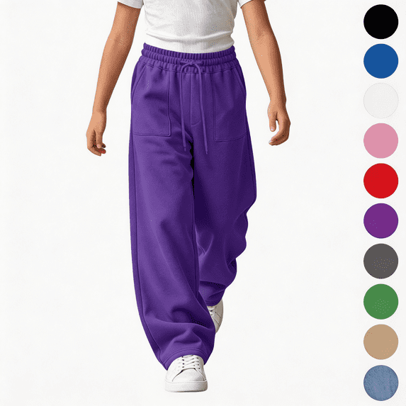 Nugftut Girls Sweatpants Elastic Waist Loose Wide Leg Pants with Pockets Sizes 7-8