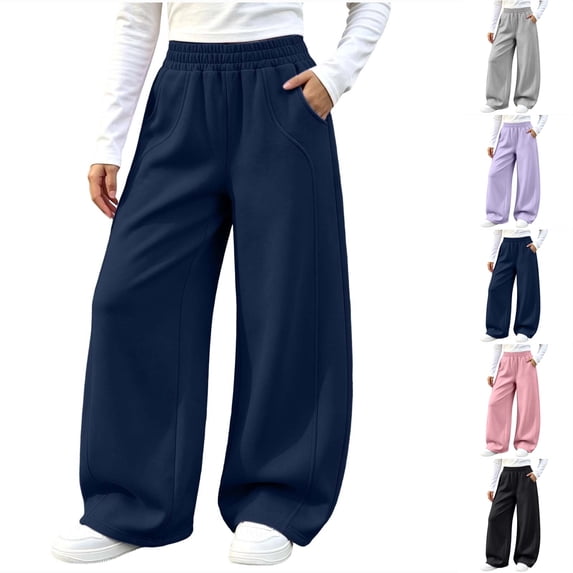 Nugftut Girls Sweatpants Kids Baggy Wide Leg Pants Elastic Waist Cute Clothes with Pockets Size 14-15