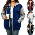thumbnail image 1 of Nugftut Hoodies for Women Plus Size Color Block Raglan Sleeve Pockets Zip Hooded Sweatshirts, 1 of 7