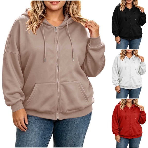 Nugftut Hoodies for Women Plus Size Fall Winter Casual Sweatshirts Zipper Oversized Lightweight Hoodies with Pockets