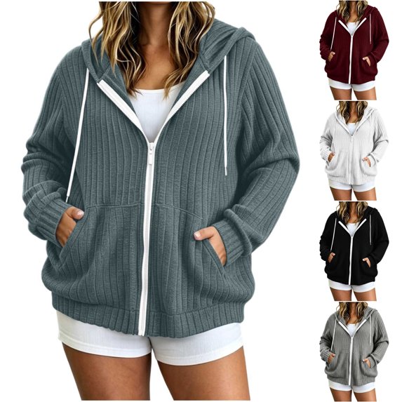 Nugftut Hoodies for Women Plus Size Full Zip-Up Jacket Oversized Lightweight Sweatshirts Baggy Workout Hoodies with Pockets