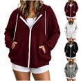 thumbnail image 1 of Nugftut Hoodies for Women Plus Size Full Zip-Up Jacket Oversized Lightweight Sweatshirts Baggy Workout Hoodies with Pockets, 1 of 8