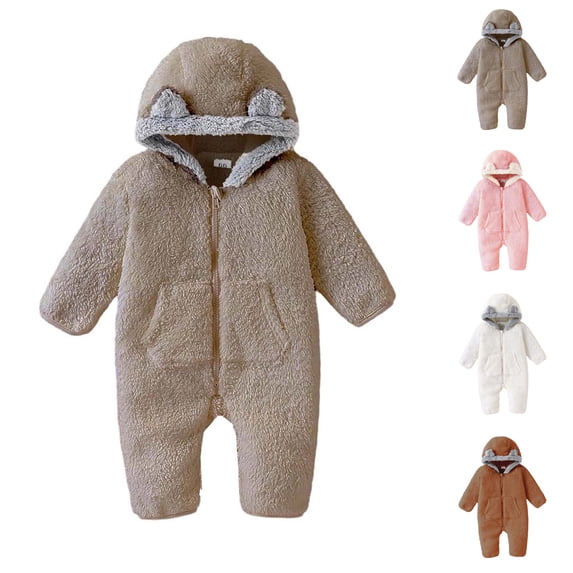 Nugftut Onesies for Kids Warm Fleece Thick Ear Hooded Jumpsuit Winter Coats Size 3-6 Months