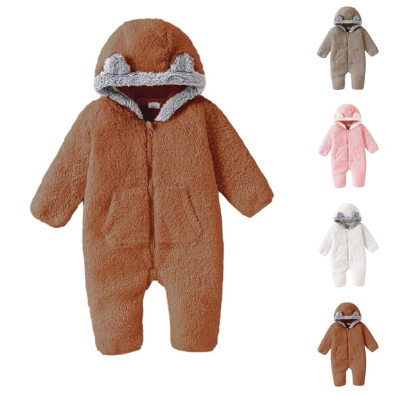 Nugftut Onesies for Kids Warm Fleece Thick Ear Hooded Jumpsuit Winter Coats Size 6-9 Months