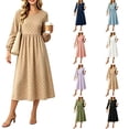 thumbnail image 1 of Nugftut Long Sleeve Midi Dresses for Women Polka Dot Crew Neck Casual Dress Cozy Autumn Daily Wear, 1 of 5