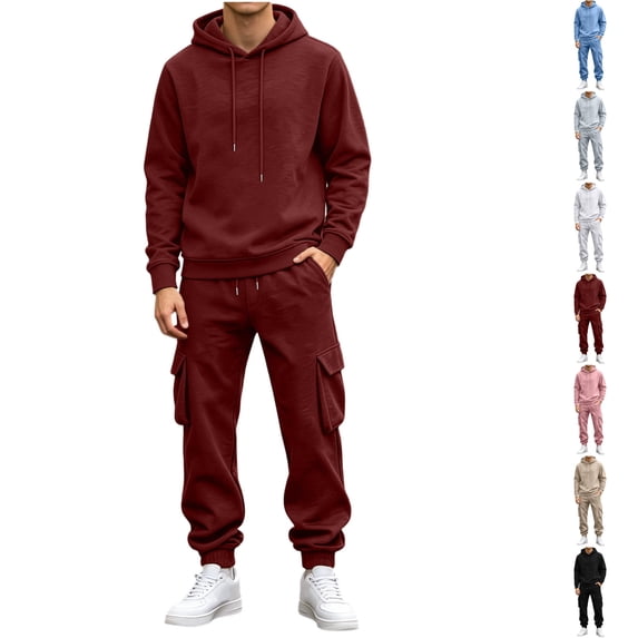 Nugftut Mens Outfits 2 Piece Hoodie and Cargo Pants Set Sweatsuit with Pockets Casual Outfits
