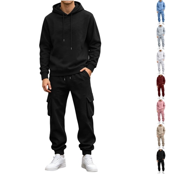 Nugftut Mens Outfits 2 Piece Hoodie and Cargo Pants Set Sweatsuit with Pockets Casual Outfits
