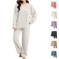 thumbnail image 1 of Nugftut Pajama Sets for Women Soft Comfy Fluffy Pajamas Fleece Pullover Ribbed Pjs Warm Plush Lounge Sleepwear 2 Piece, 1 of 9